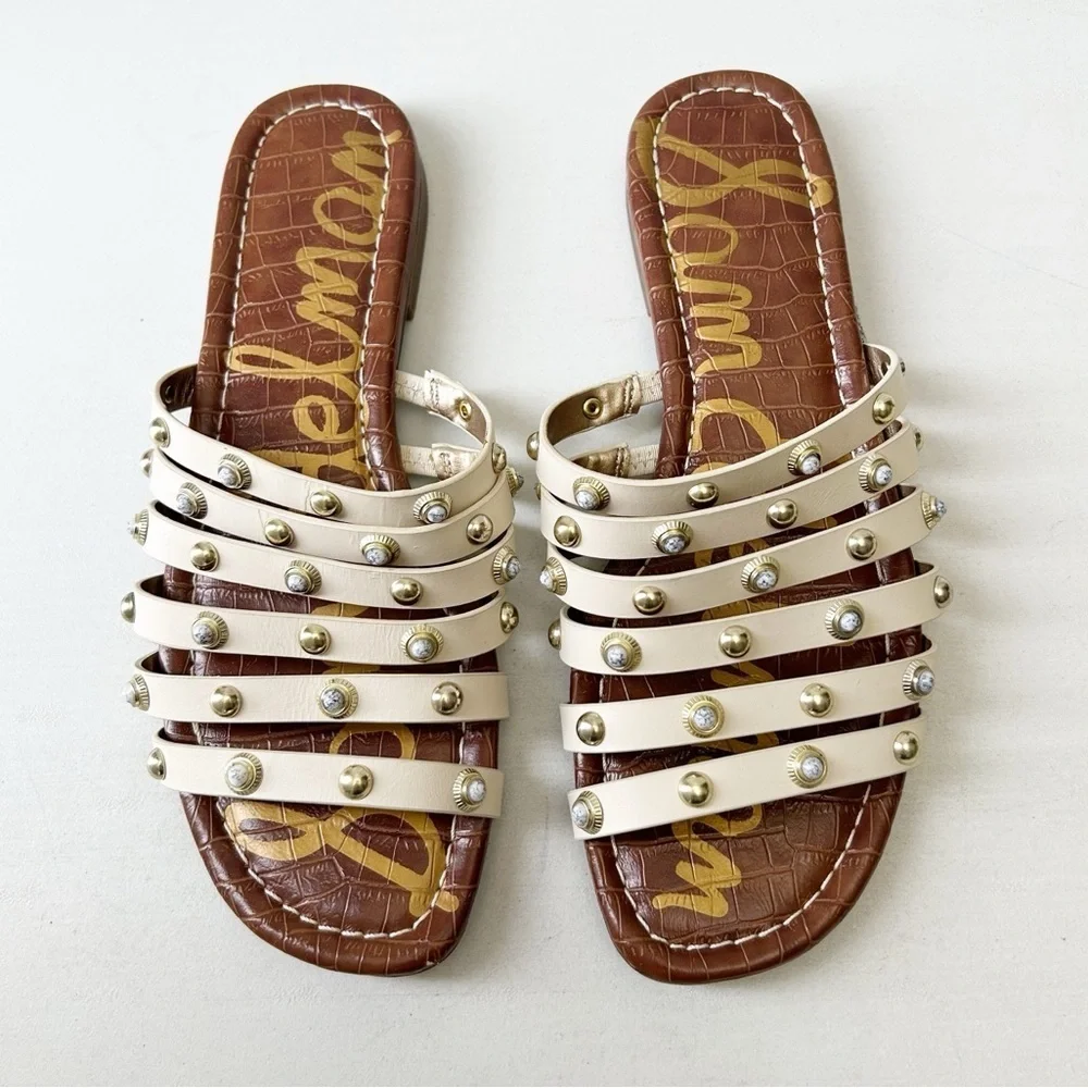 Sam Edelman Brea Sandal Studded Leather Flat Slides Modern Ivory Size 7.5 - Picture 6 of 13